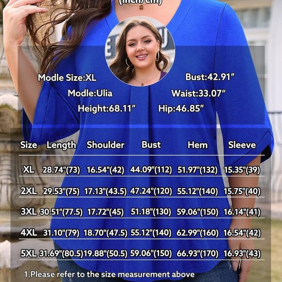 Plus Size Tops for Women 3/4 Sleeve Shirts V Neck Blouses Tunic Top Spring Summe - Picture 6 of 6